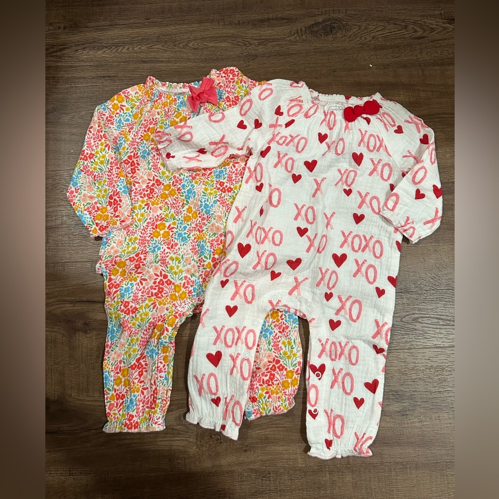 Mud Pie Floral and Heart Valentine's Day Baby Girl Bodysuit Romper NWT